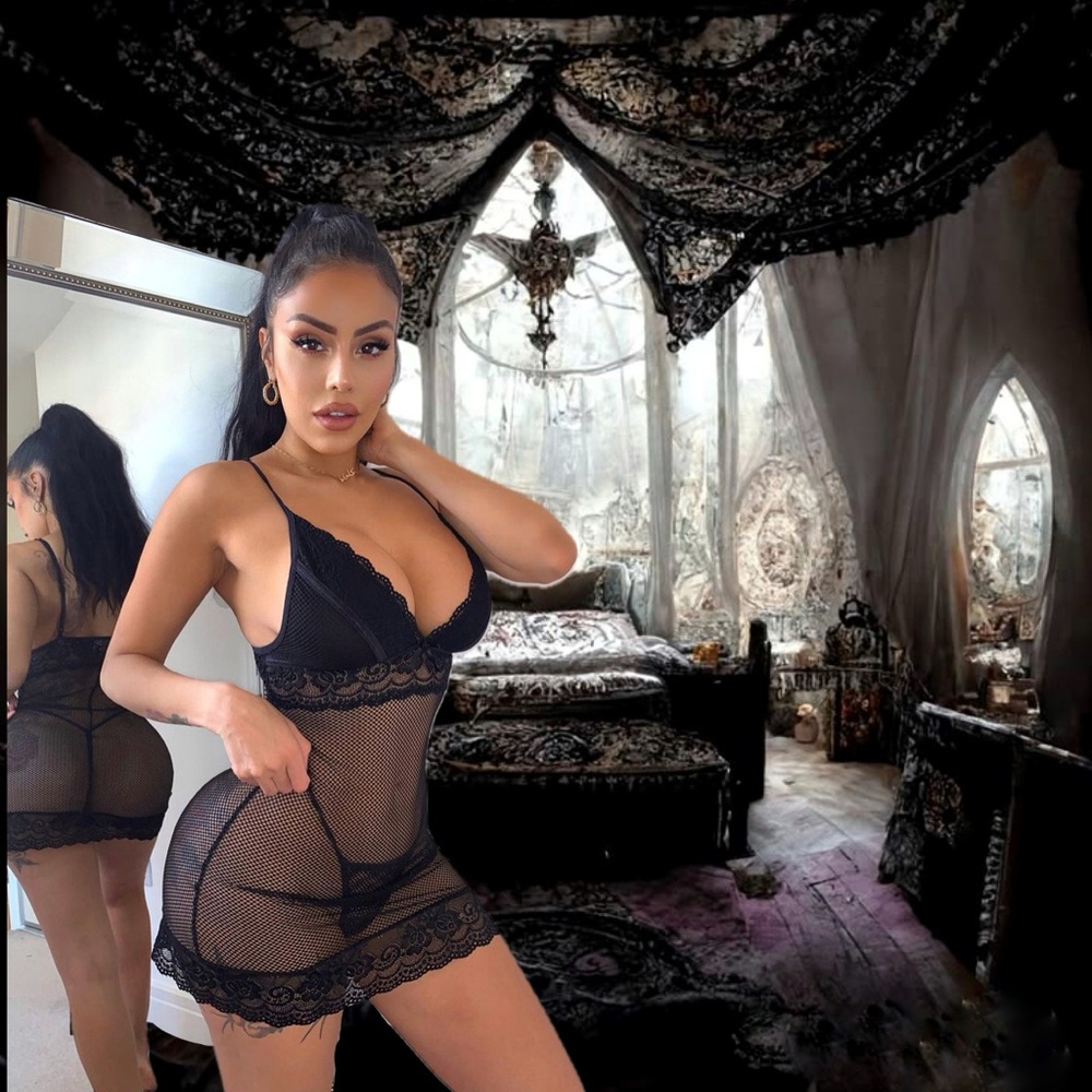Little Black Dress Lace and Mesh Chemise Lingerie Set NWT